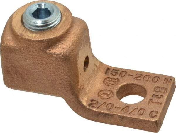 Thomas & Betts - 2/0-4/0 AWG Noninsulated Compression Connection Square Ring Terminal - 3/8" Stud, 2-3/8" OAL x 1" Wide, Copper Contact - Benchmark Tooling