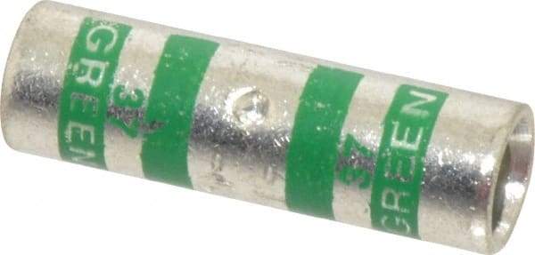 Thomas & Betts - 1 AWG Compatible, Noninsulated, Crimp-On Butt Splice Terminal - 2 Wire Entries, Copper Contacts, Tin Contact Plating, 1-1/2" OAL, Green - Benchmark Tooling