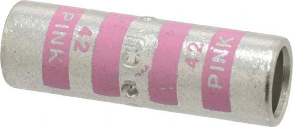 Thomas & Betts - 1/0 AWG Compatible, Noninsulated, Crimp-On Butt Splice Terminal - 2 Wire Entries, Copper Contacts, Tin Contact Plating, 1.63" OAL, Pink - Benchmark Tooling