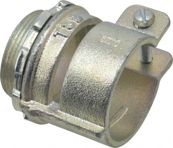 Thomas & Betts - 1-1/2" Trade, Malleable Iron Squeeze Clamp Straight FMC Conduit Connector - Noninsulated - Benchmark Tooling