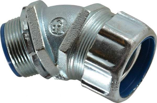 Thomas & Betts - 1-1/4" Trade, Malleable Iron Threaded Angled Liquidtight Conduit Connector - Insulated - Benchmark Tooling