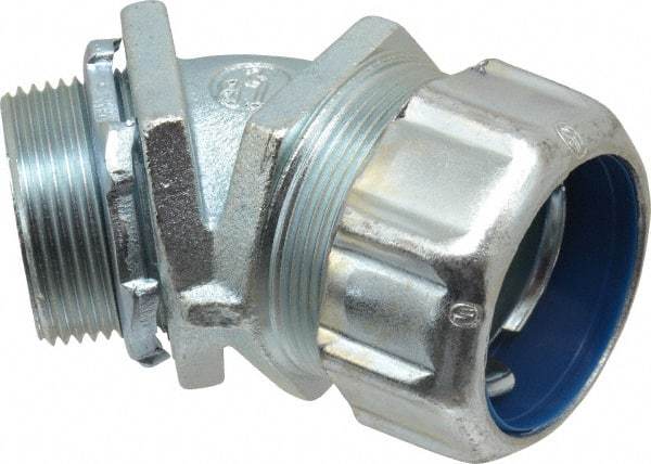 Thomas & Betts - 1-1/4" Trade, Malleable Iron Threaded Angled Liquidtight Conduit Connector - Noninsulated - Benchmark Tooling