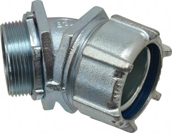 Thomas & Betts - 1-1/2" Trade, Malleable Iron Threaded Angled Liquidtight Conduit Connector - Noninsulated - Benchmark Tooling