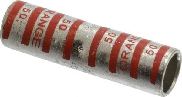 Thomas & Betts - 3/0 AWG Compatible, Noninsulated, Crimp-On Butt Splice Terminal - 2 Wire Entries, Copper Contacts, Tin Contact Plating, 2-1/4" OAL, Orange - Benchmark Tooling