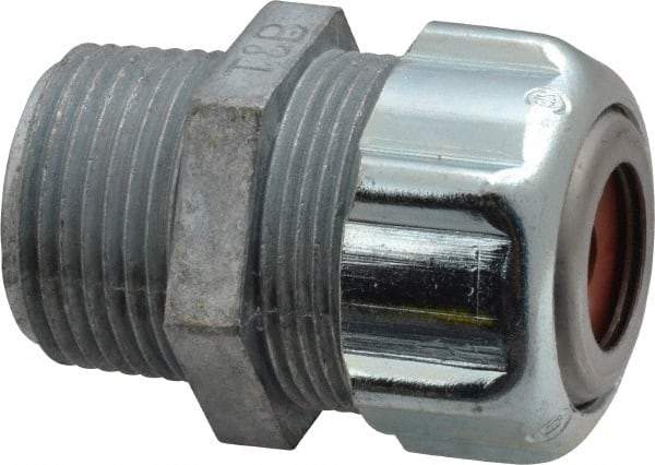 Thomas & Betts - 1/8 to 1/4" Cable Capacity, Liquidtight, Straight Strain Relief Cord Grip - 3/4 NPT Thread, 1-3/4" Long, Zinc - Benchmark Tooling