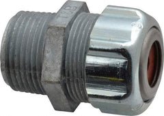 Thomas & Betts - 1/8 to 1/4" Cable Capacity, Liquidtight, Straight Strain Relief Cord Grip - 3/4 NPT Thread, 1-3/4" Long, Zinc - Benchmark Tooling