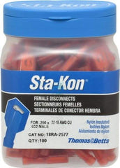 Thomas & Betts - 22 to 18 AWG, Nylon, Fully Insulated, Female Wire Disconnect - 1/4 Inch Wide Tab, Red, CSA Certified, RoHS Compliant, UL 94 V-2, UL File E66716, UL Listed - Benchmark Tooling