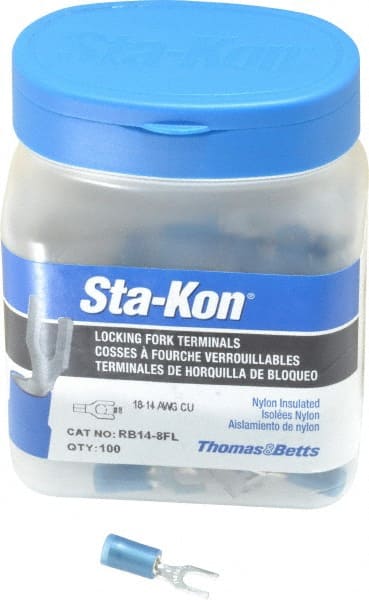 Thomas & Betts - #8 Stud, 18 to 14 AWG Compatible, Partially Insulated, Crimp Connection, Locking Fork Terminal - Benchmark Tooling