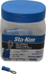 Thomas & Betts - 18-14 AWG Partially Insulated Crimp Connection D Shaped Ring Terminal - #4 Stud, 0.94" OAL x 1/4" Wide, Tin Plated Copper Contact - Benchmark Tooling