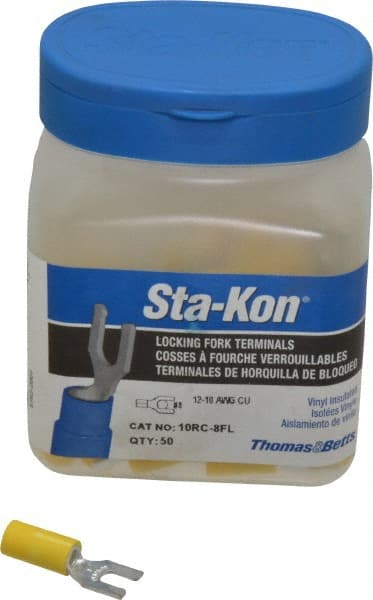 Thomas & Betts - #8 Stud, 12 to 10 AWG Compatible, Partially Insulated, Crimp Connection, Locking Fork Terminal - Benchmark Tooling