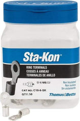 Thomas & Betts - 12-10 AWG Noninsulated Crimp Connection D Shaped Ring Terminal - #6 Stud, 0.82" OAL x 0.31" Wide, Tin Plated Copper Contact - Benchmark Tooling