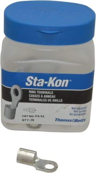 Thomas & Betts - 4 AWG Noninsulated Crimp Connection Circular Ring Terminal - 1/4" Stud, 1.16" OAL x 0.48" Wide, Tin Plated Copper Contact - Benchmark Tooling