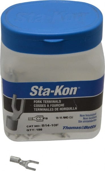 Thomas & Betts - #10 Stud, 18 to 14 AWG Compatible, Noninsulated, Crimp Connection, Standard Fork Terminal - Benchmark Tooling