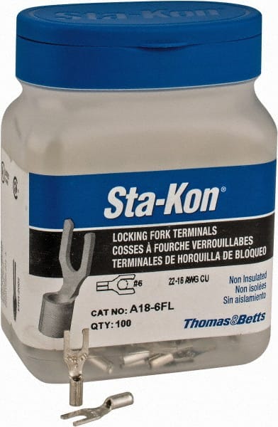 Thomas & Betts - #6 Stud, 22 to 16 AWG Compatible, Noninsulated, Crimp Connection, Locking Fork Terminal - Benchmark Tooling