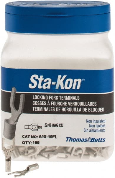 Thomas & Betts - #10 Stud, 22 to 16 AWG Compatible, Noninsulated, Crimp Connection, Locking Fork Terminal - Benchmark Tooling