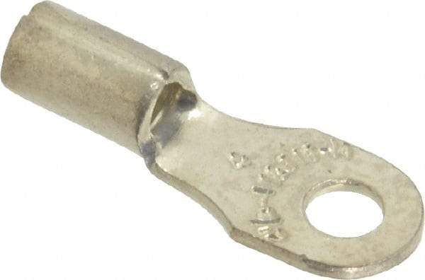 Thomas & Betts - 18-14 AWG Noninsulated Crimp Connection D Shaped Ring Terminal - #4 Stud, 0.72" OAL x 1/4" Wide, Tin Plated Copper Contact - Benchmark Tooling