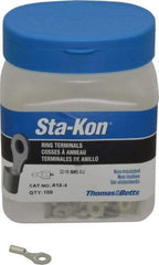 Thomas & Betts - 22-16 AWG Noninsulated Crimp Connection D Shaped Ring Terminal - #4 Stud, 3/4" OAL x 0.31" Wide, Tin Plated Copper Contact - Benchmark Tooling