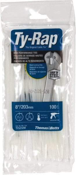 Thomas & Betts - 8" Long Natural (Color) Nylon Standard Cable Tie - 18 Lb Tensile Strength, 50.8mm Max Bundle Diam - Benchmark Tooling