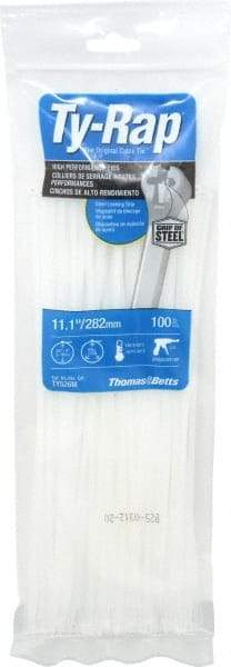 Thomas & Betts - 11.1" Long Natural (Color) Nylon Standard Cable Tie - 30 Lb Tensile Strength, 1.31mm Thick, 76.2mm Max Bundle Diam - Benchmark Tooling