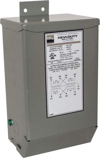 Sola/Hevi-Duty - 1 Phase, 240-480 Volt Input, 120/240 Volt Output, 60 Hz, 1 kVA, General Purpose Transformer - 4, 12, 3R, 4X NEMA Rating, 239°F Temp Rise, 6 Inch Wide x 5 Inch Deep x 10 Inch High, Indoor, Outdoor, Wall Mount - Benchmark Tooling