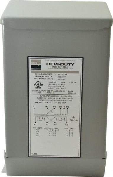 Sola/Hevi-Duty - 1 Phase, 120/208/240/277 Volt Input, 120/240 Volt Output, 60 Hz, 1 kVA, General Purpose Transformer - 4, 12, 3R, 4X NEMA Rating, 239°F Temp Rise, 6 Inch Wide x 5 Inch Deep x 10 Inch High, Indoor, Outdoor, Wall Mount - Benchmark Tooling