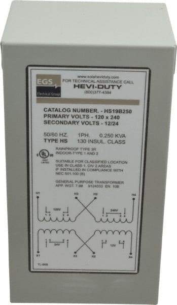 Sola/Hevi-Duty - 120/240 Input Volt, 12/24 Output Volt, 60 Hz, Buck Boost Transformer - 1 Phase, 4 Inch Wide x 4 Inch Deep, cULus Listed E77014 - Benchmark Tooling