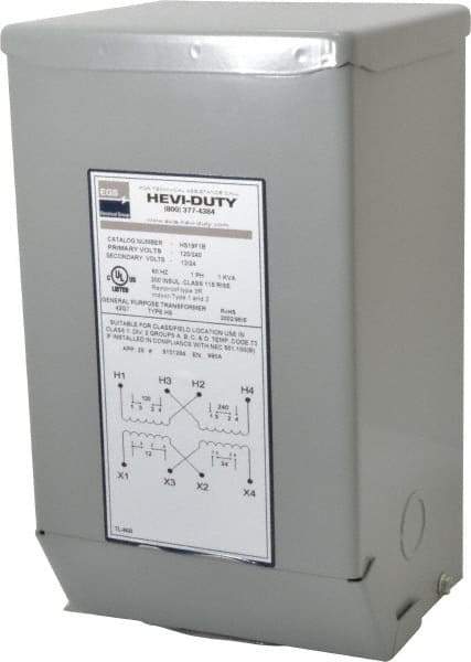 Sola/Hevi-Duty - 120/240 Input Volt, 12/24 Output Volt, 60 Hz, Buck Boost Transformer - 1 Phase, 6 Inch Wide x 5 Inch Deep x 10 Inch High, cULus Listed E77014 - Benchmark Tooling