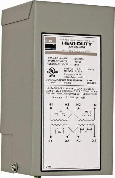 Sola/Hevi-Duty - 120/240 Input Volt, 16/32 Output Volt, 60 Hz, Buck Boost Transformer - 1 Phase, 4 Inch Wide x 4 Inch Deep x 8 Inch High, cULus Listed E77014 - Benchmark Tooling