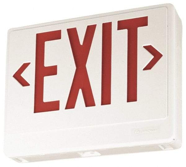 Lithonia Lighting - 1 Face, White, Thermoplastic, LED, Illuminated Exit Sign - 120/277 VAC, Nickel Cadmium, Universal Mounted, 11-3/4 Inch Long x 2 Inch Wide x 7-5/8 Inch High - Benchmark Tooling