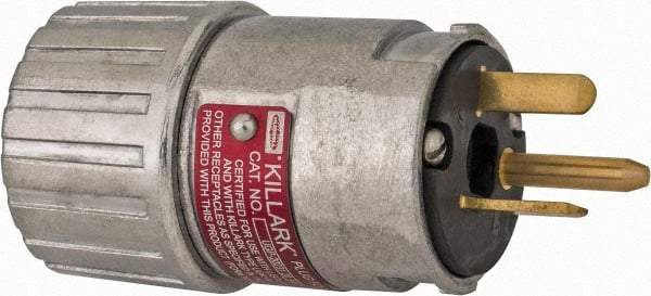 Hubbell Killark - 125 VAC, 20 Amp, 5-20R NEMA, Straight, Self Grounding, Industrial Grade Plug - 2 Pole, 3 Wire, 1 Phase, 1 hp, Aluminum, Silver - Benchmark Tooling