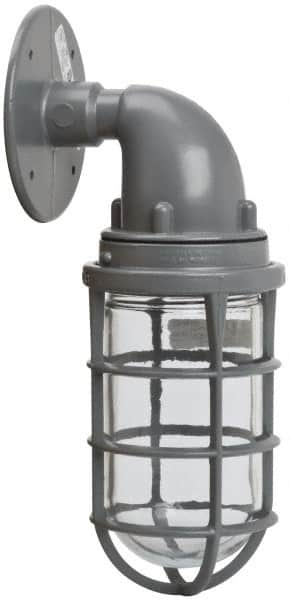 Hubbell Killark - 150 Watt, 2,800 Lumen, 120-240 Volt, Incandescent Wall Pack Light Fixture - Glass Lens, Aluminum Housing, Gray, Wall Mount, 4-5/8" Deep x 7-5/8" High x 4-1/4" Wide - Benchmark Tooling