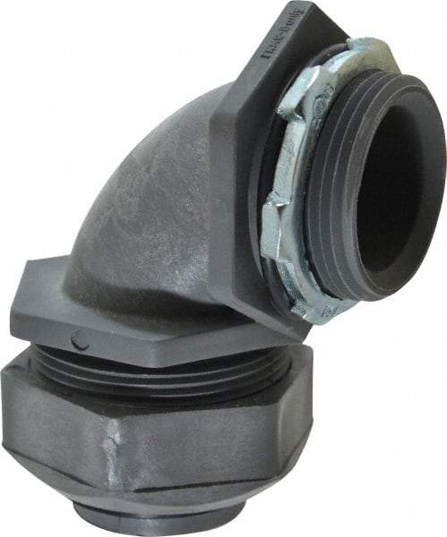 Thomas & Betts - 1-1/4" Trade, Thermoplastic Threaded Angled Liquidtight Conduit Connector - Insulated - Benchmark Tooling