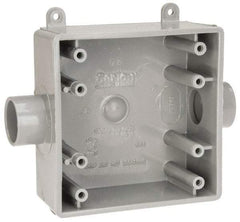 Thomas & Betts - 2 Gang, (2) 3/4" Knockouts, PVC Square Switch Box - 4.62" Overall Height x 4.62" Overall Width x 1.98" Overall Depth, Weather Resistant - Benchmark Tooling