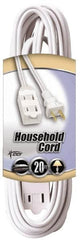 Southwire - 20', 16/2 Gauge/Conductors, White Indoor Extension Cord - 1 Receptacle, 13 Amps, 125 VAC, UL SPT-2, NEMA 1-15P, 1-15R x 3 - Benchmark Tooling