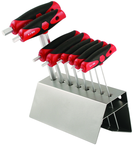 8 Piece - 2.0 - 10mm - Hard Chrome Finish - Metal Stand - T-Handle Soft Grip Dual Drive Ball End Hex Set - Benchmark Tooling