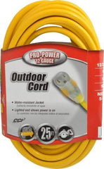 Southwire - 25', 12/3 Gauge/Conductors, Yellow Indoor & Outdoor Extension Cord - 1 Receptacle, 15 Amps, 125 VAC, UL SJTW, NEMA 5-15P, 5-15R - Benchmark Tooling