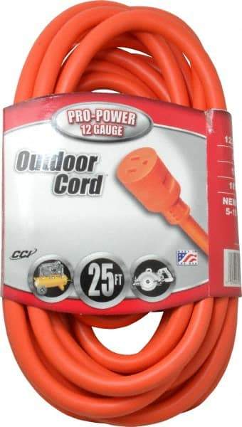 Southwire - 25', 12/3 Gauge/Conductors, Orange Indoor & Outdoor Extension Cord - 1 Receptacle, 15 Amps, 125 VAC, UL STW, NEMA 5-15P, 5-15R - Benchmark Tooling