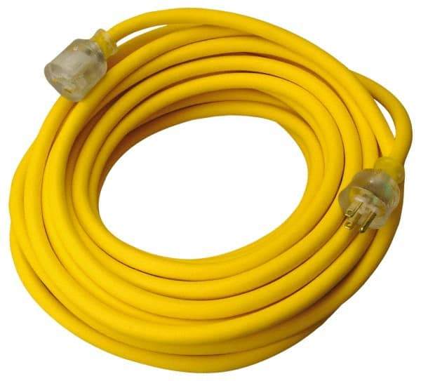 Southwire - 50', 14/3 Gauge/Conductors, Yellow Outdoor Extension Cord - 1 Receptacle, 15 Amps, 125 VAC, UL SEOOW, NEMA 5-15P, 5-15R - Benchmark Tooling