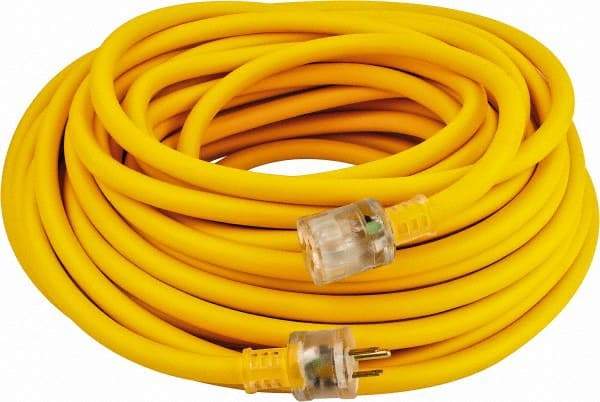 Southwire - 100', 12/3 Gauge/Conductors, Yellow Outdoor Extension Cord - 1 Receptacle, 15 Amps, 125 VAC, UL SEOOW, NEMA 5-15P, 5-15R - Benchmark Tooling