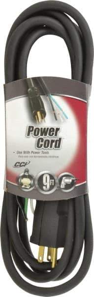 Southwire - 9', 16/3 Gauge/Conductors, Black Outdoor Replacement Cord - 1 Receptacle, 13 Amps, 125 VAC, UL SJEOOW, NEMA 5-15P - Benchmark Tooling