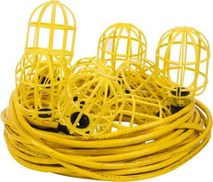 Value Collection - 10 Socket, 4 Conductor, 125 VAC, 15 Amp, Temporary String Light - 100' SJTW-A Cord, Yellow, Plastic, Includes Lamp Guard - Benchmark Tooling