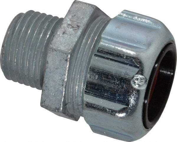 Thomas & Betts - 5/8 to 3/4" Cable Capacity, Liquidtight, Straight Strain Relief Cord Grip - 1/2 NPT Thread, 1-3/4" Long, Iron & Zinc - Benchmark Tooling