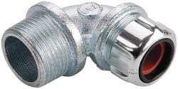 Thomas & Betts - 1/2 to 5/8" Cable Capacity, Liquidtight, Elbow Strain Relief Cord Grip - 1 NPT Thread, Iron - Benchmark Tooling