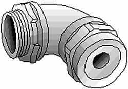 Thomas & Betts - 1-1/8 to 1-3/8" Cable Capacity, Liquidtight, Elbow Strain Relief Cord Grip - 2 NPT Thread, Iron - Benchmark Tooling