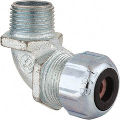 Thomas & Betts - 1/8 to 1/4" Cable Capacity, Liquidtight, Elbow Strain Relief Cord Grip - 1/2 NPT Thread, Iron - Benchmark Tooling