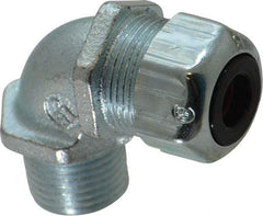Thomas & Betts - 1/4 to 3/8" Cable Capacity, Liquidtight, Elbow Strain Relief Cord Grip - 1/2 NPT Thread, Iron - Benchmark Tooling