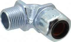 Thomas & Betts - 3/8 to 1/2" Cable Capacity, Liquidtight, Elbow Strain Relief Cord Grip - 1/2 NPT Thread, Iron - Benchmark Tooling