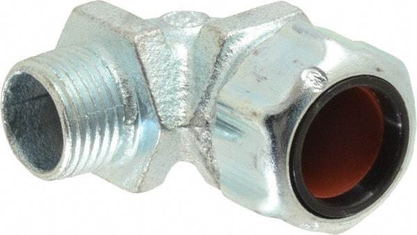 Thomas & Betts - 5/8 to 3/4" Cable Capacity, Liquidtight, Elbow Strain Relief Cord Grip - 1/2 NPT Thread, Iron - Benchmark Tooling
