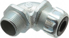 Thomas & Betts - 3/8 to 1/2" Cable Capacity, Liquidtight, Elbow Strain Relief Cord Grip - 3/4 NPT Thread, Iron - Benchmark Tooling