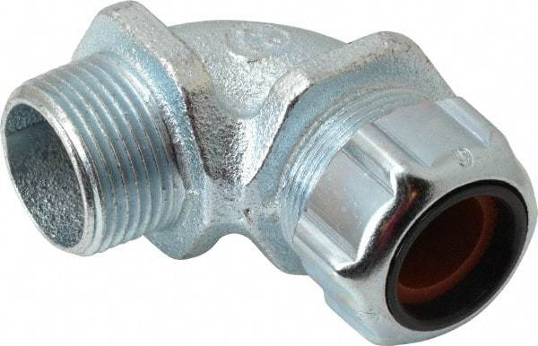 Thomas & Betts - 1/2 to 5/8" Cable Capacity, Liquidtight, Elbow Strain Relief Cord Grip - 3/4 NPT Thread, Iron - Benchmark Tooling